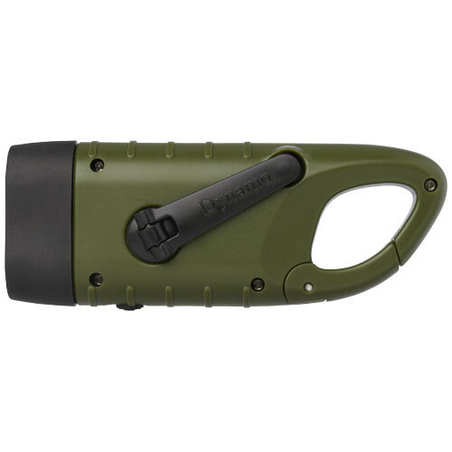 Helios zaklamp met zonnedynamo van gerecycled plastic met karabijnhaak - 104575