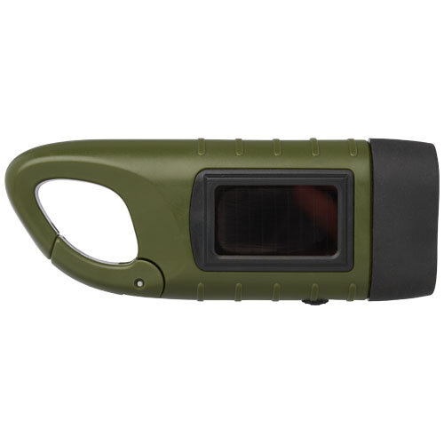 Helios zaklamp met zonnedynamo van gerecycled plastic met karabijnhaak - 104575