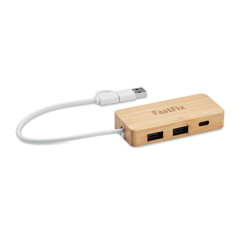 Bamboe USB hub 3 poorten HUBBAM (MO2143) met logo