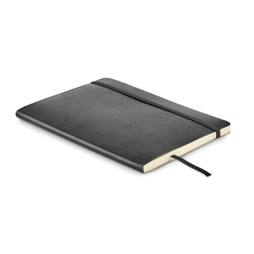 A5 gerecycled notitieboek MO2118 – duurzaam notitieboek met zachte PU-omslag, elastische sluiting en 160 gelinieerde pagina’s, ideaal relatiegeschenk