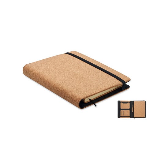 A5 portfolio van kurk MO2097 – duurzame portfolio met harde kurken omslag, gerecycled papier en pen, ideaal relatiegeschenk