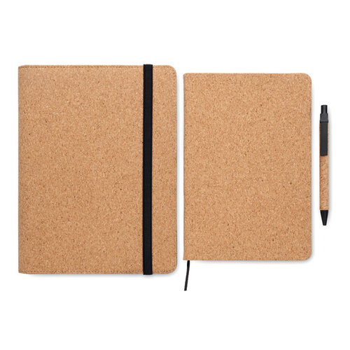 A5 portfolio van kurk MO2097 – duurzame portfolio met harde kurken omslag, gerecycled papier en pen, ideaal relatiegeschenk