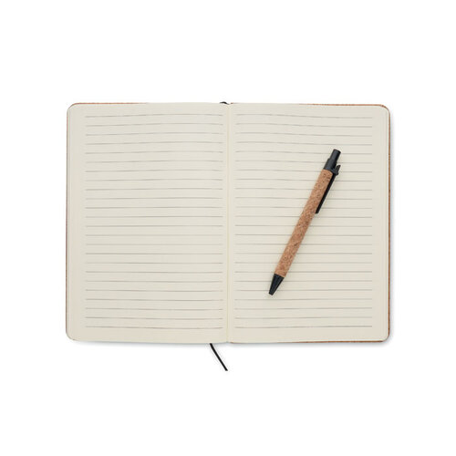 A5 portfolio van kurk MO2097 – duurzame portfolio met harde kurken omslag, gerecycled papier en pen, ideaal relatiegeschenk