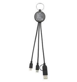 Tecta 6-in-1 oplaadkabel van gerecycled plastic/bamboe met sleutelhanger