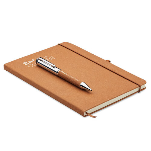 ELEGANOTE cadeauset MO2195 – luxe A5 notitieboek van gerecycled leer met metalen balpen in kraft doos, duurzaam premium relatiegeschenk
