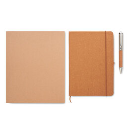 ELEGANOTE cadeauset MO2195 – luxe A5 notitieboek van gerecycled leer met metalen balpen in kraft doos, duurzaam premium relatiegeschenk