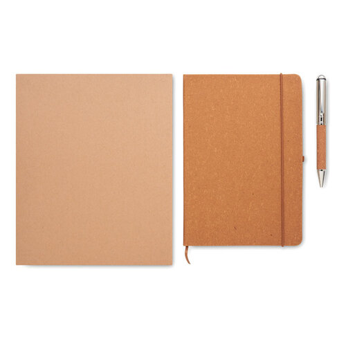 ELEGANOTE cadeauset MO2195 – luxe A5 notitieboek van gerecycled leer met metalen balpen in kraft doos, duurzaam premium relatiegeschenk