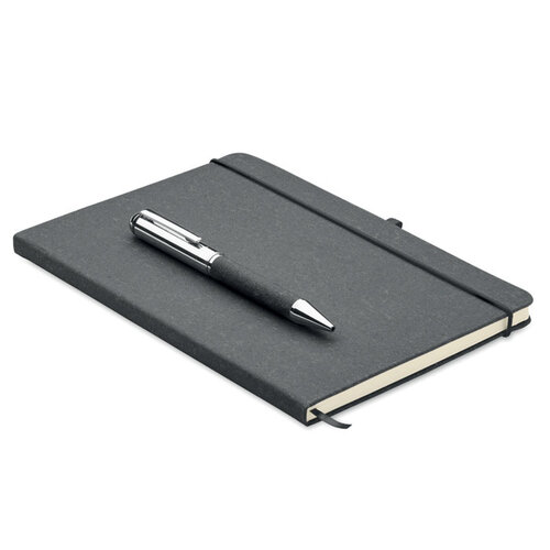 ELEGANOTE cadeauset MO2195 – luxe A5 notitieboek van gerecycled leer met metalen balpen in kraft doos, duurzaam premium relatiegeschenk