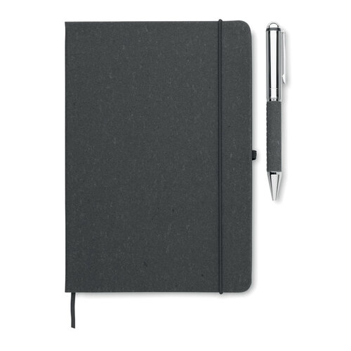 ELEGANOTE cadeauset MO2195 – luxe A5 notitieboek van gerecycled leer met metalen balpen in kraft doos, duurzaam premium relatiegeschenk