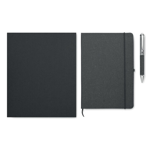 ELEGANOTE cadeauset MO2195 – luxe A5 notitieboek van gerecycled leer met metalen balpen in kraft doos, duurzaam premium relatiegeschenk