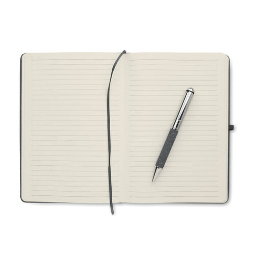 ELEGANOTE cadeauset MO2195 – luxe A5 notitieboek van gerecycled leer met metalen balpen in kraft doos, duurzaam premium relatiegeschenk