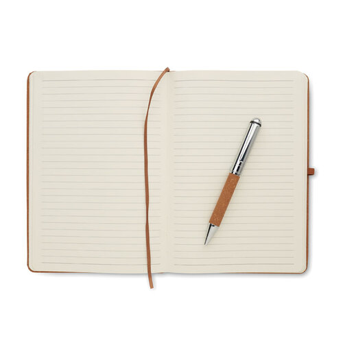 ELEGANOTE cadeauset MO2195 – luxe A5 notitieboek van gerecycled leer met metalen balpen in kraft doos, duurzaam premium relatiegeschenk