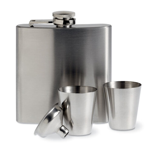 Heupfles met bekertjes Slimmy flask set (MO8321) met logo