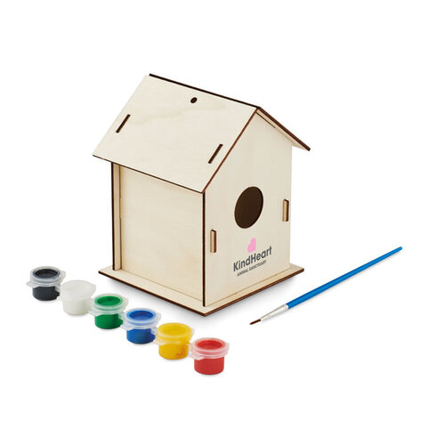 DIY houten vogelhuisje PAINTHOUSE (MO2130) met logo