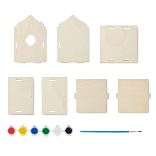 DIY houten vogelhuisje PAINTHOUSE (MO2130) met logo