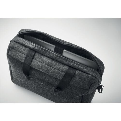 RPET vilten 15 inch laptoptas MO2165 met trolleyhouder en bedrijfslogo
