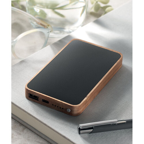 DeBle draadloze 4000 mAh powerbank van acaciahout bedrukken MO2185