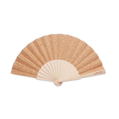 Handwaaier van hout en bamboe Fanny cork (MO6232) met logo