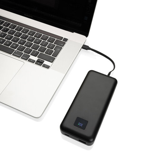 DeBle Gridley 20.000 mAh 65W laptop powerbank van RCS-gerecycled ABS bedrukken
