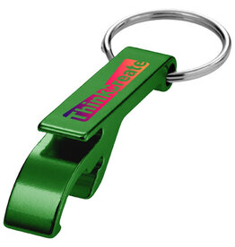 Tao fles- en blikopener van RCS gerecycled aluminium met sleutelhanger