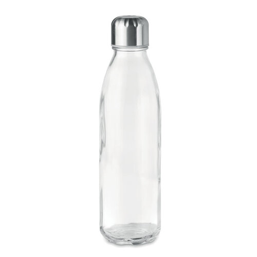 DeBle Aspen Glass glazen drinkfles 650 ml met RVS dop en logo, herbruikbare lekvrije waterfles