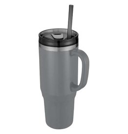 Melbourne 1200 ml RCS gecertificeerde mok met rietje, duurzaam relatiegeschenk van gerecycled RVS en plastic met dubbelwandige isolatie en spatwaterdicht deksel