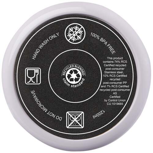 Melbourne 1200 ml RCS gecertificeerde mok met rietje, duurzaam relatiegeschenk van gerecycled RVS en plastic met dubbelwandige isolatie en spatwaterdicht deksel