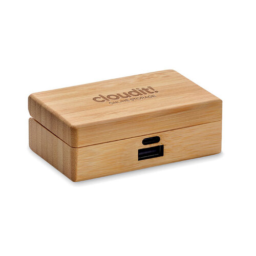 Orebam TWS oordopjes MO2303 met bamboe oplaadcase en geïntegreerde powerbank bedrukken met logo