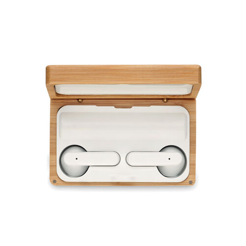 Orebam TWS oordopjes MO2303 met bamboe oplaadcase en geïntegreerde powerbank bedrukken met logo