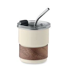 DéBlé Mate RVS beker met houten handgreep 260 ml MO2423 bedrukt met logo
