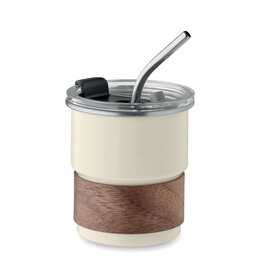 DéBlé Mate RVS beker met houten handgreep 260 ml MO2423 bedrukt met logo