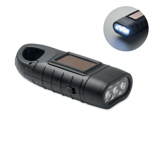Zaklamp op zonne-energie met dynamo (MO2540) met logo