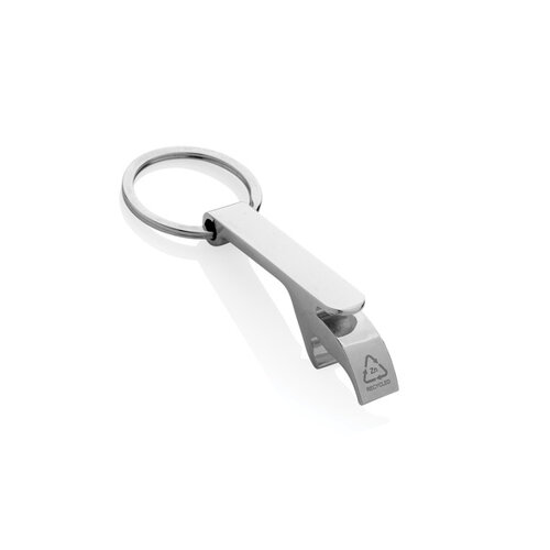 flesopener sleutelhanger, blikopener, gerecyclede zinklegering, RCS-gecertificeerd, lasergravure, horeca, festival, duurzame giveaway