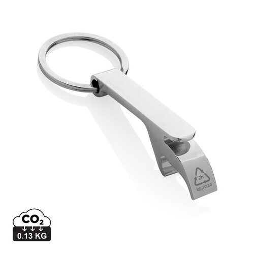 flesopener sleutelhanger, blikopener, gerecyclede zinklegering, RCS-gecertificeerd, lasergravure, horeca, festival, duurzame giveaway