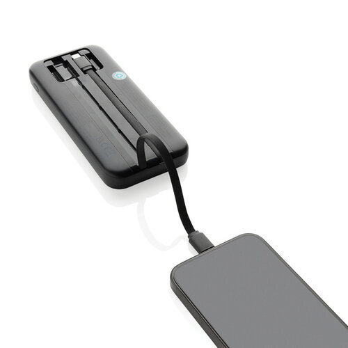 Turbopack RCS Recycled Plastic Powerbank 10.000 mAh met ingebouwde kabels – P322.5801