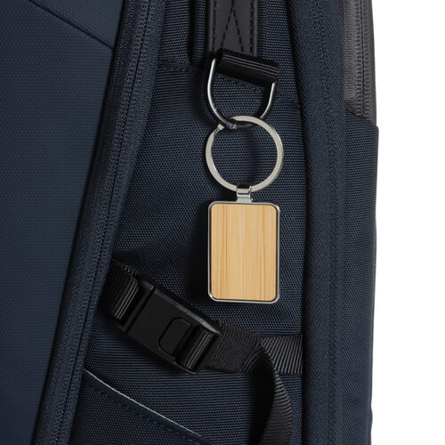 RCS rechthoekige bamboe sleutelhanger P191.6809 gegraveerd met logo
