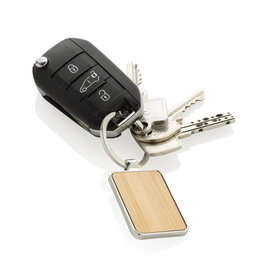 RCS rechthoekige bamboe sleutelhanger P191.6809 gegraveerd met logo
