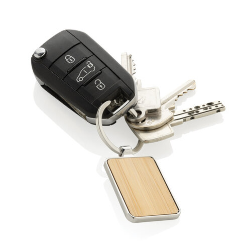 RCS rechthoekige bamboe sleutelhanger P191.6809 gegraveerd met logo