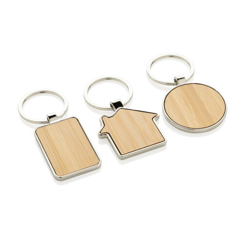 RCS rechthoekige bamboe sleutelhanger P191.6809 gegraveerd met logo