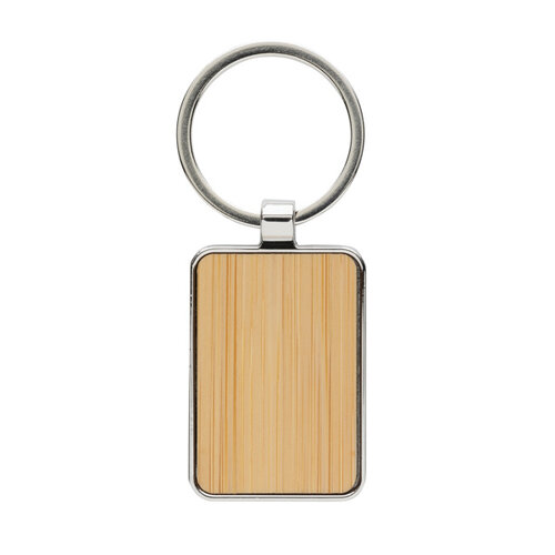RCS rechthoekige bamboe sleutelhanger P191.6809 gegraveerd met logo