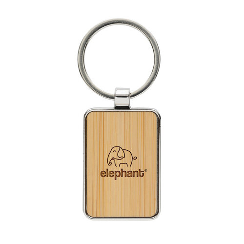 RCS rechthoekige bamboe sleutelhanger P191.6809 gegraveerd met logo