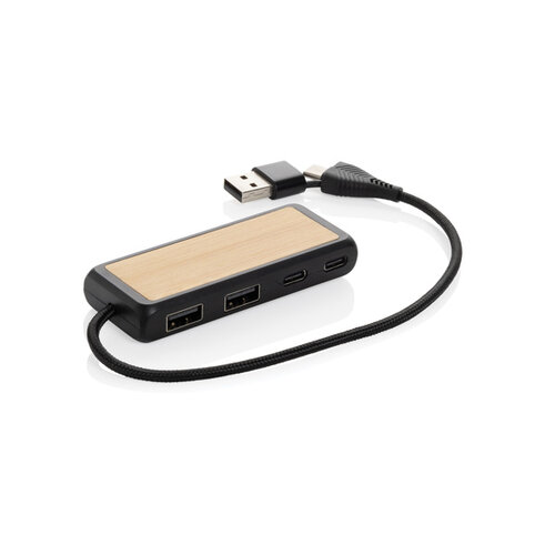 Link RCS gerecycled plastic en bamboe dubbeleUSB-hub P308.5601