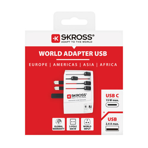 SKROSS MUV 2-polige wereldreisadapter met USB A en C RB1.302962 SKROSS MUV 2-polige wereldreisadapter met USB A en C RB1.302962