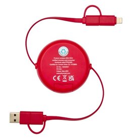 Alasia 5-in-1 100 cm intrekbare datasynchronisatie- en 45 W snellaadkabel van gerecycled plastic en aluminium