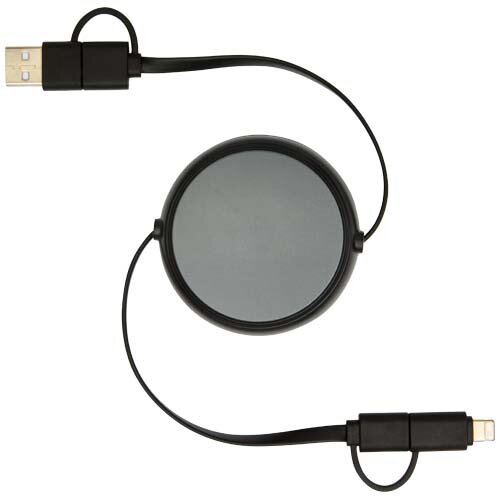 Alasia 5-in-1 100 cm intrekbare datasynchronisatie- en 45 W snellaadkabel van gerecycled plastic en aluminium Alasia 5-in-1 100 cm intrekbare datasynchronisatie- en 45 W snellaadkabel van gerecycled plastic en aluminium