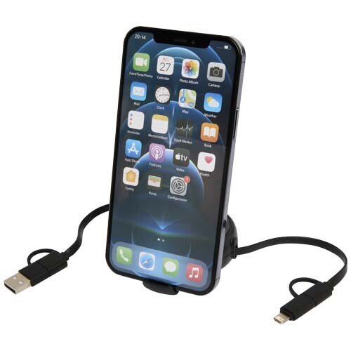 Alasia 5-in-1 100 cm intrekbare datasynchronisatie- en 45 W snellaadkabel van gerecycled plastic en aluminium Alasia 5-in-1 100 cm intrekbare datasynchronisatie- en 45 W snellaadkabel van gerecycled plastic en aluminium