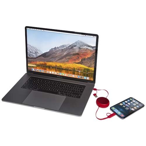 Alasia 5-in-1 100 cm intrekbare datasynchronisatie- en 45 W snellaadkabel van gerecycled plastic en aluminium Alasia 5-in-1 100 cm intrekbare datasynchronisatie- en 45 W snellaadkabel van gerecycled plastic en aluminium