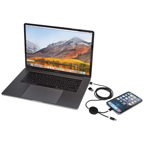 Alasia 5-in-1 150 cm datasynchronisatie- en 27 W snellaadkabel van gerecycled aluminium en plastic Alasia 5-in-1 150 cm datasynchronisatie- en 27 W snellaadkabel van gerecycled aluminium en plastic