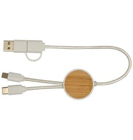 Chechia 5-in-1 30 cm datasynchronisatie- en 27 W snellaadkabel van gerecycled plastic met bamboe details