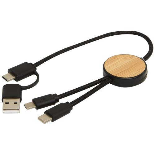 Chechia 5-in-1 30 cm datasynchronisatie- en 27 W snellaadkabel van gerecycled plastic met bamboe details